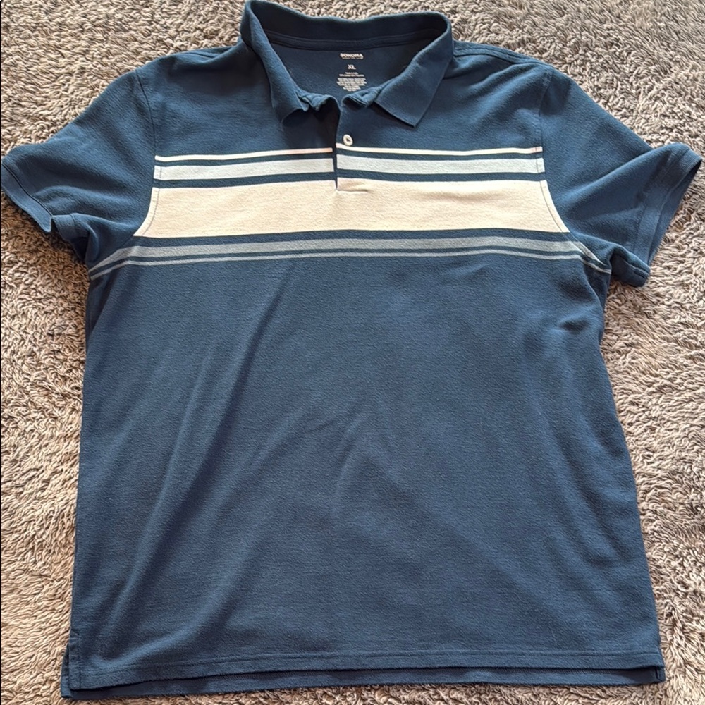 Men's Blue Polo Shirt with White Stripes